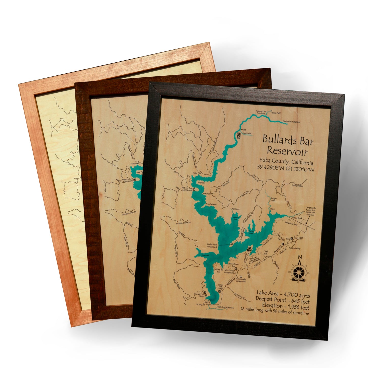 Bullards Bar Lake Map Framed Picture