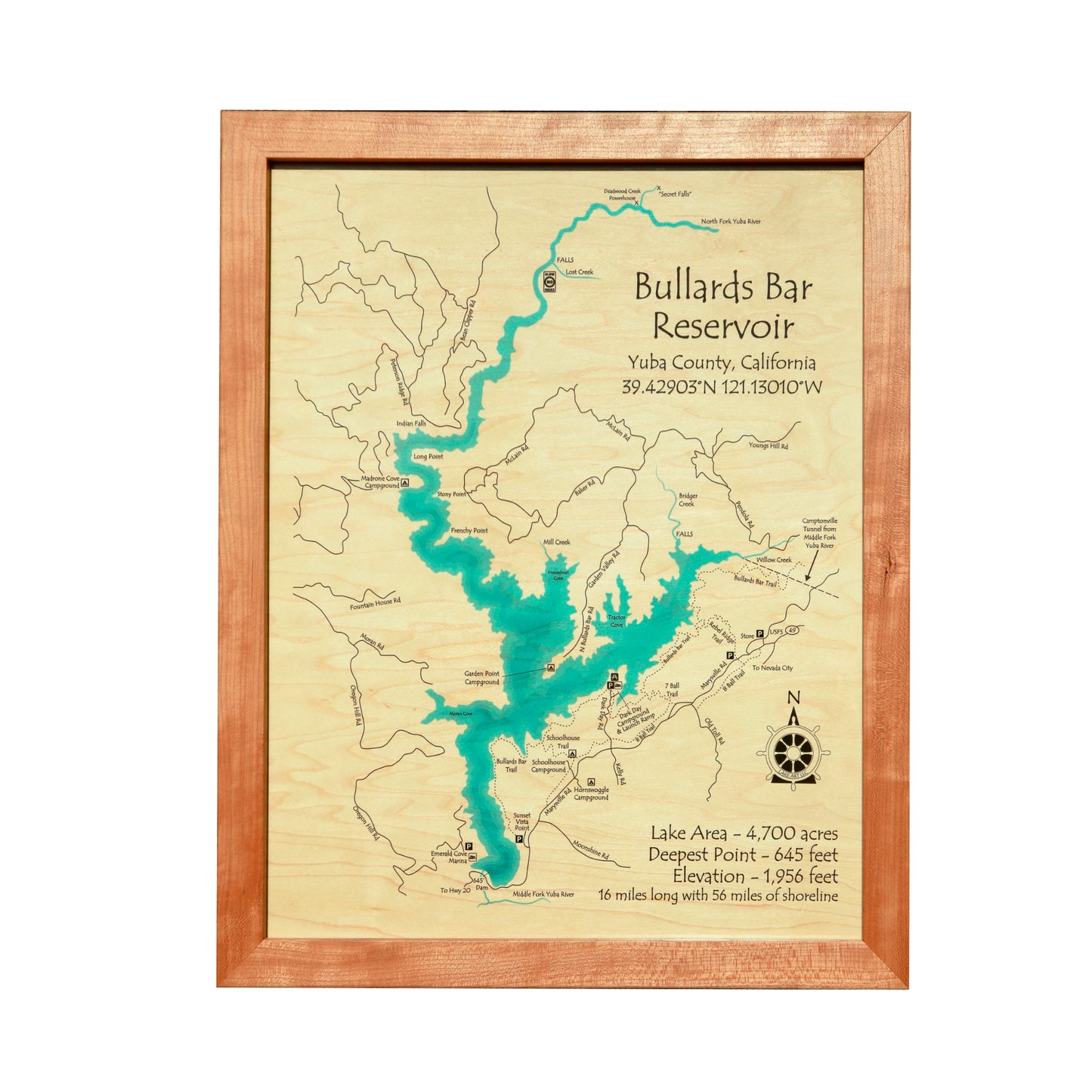 Bullards Bar Lake Map Framed Picture